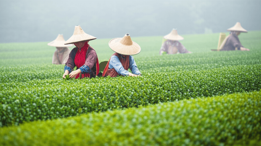 Hand-Picking (Shūkaku) - step 2 of matchoya matcha production